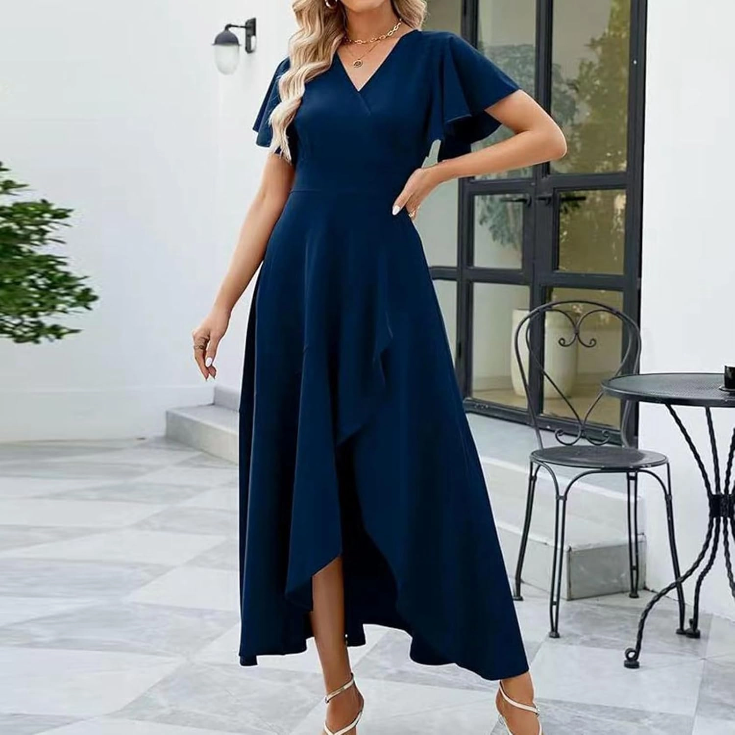 Womens Summer Dress Elegant Formal Party Dress Oversized Short Sleeve High Waist Long Dress Beautiful Princess Gown