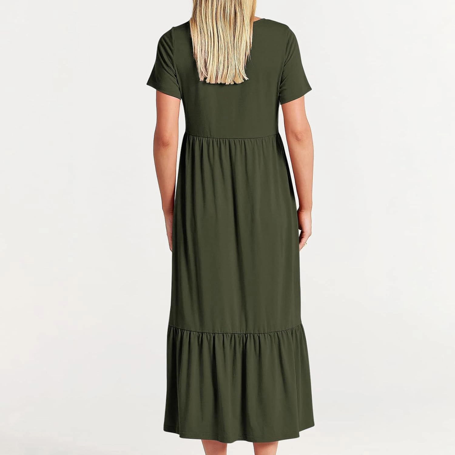 Womens Summer Short Sleeve Crewneck Shirt Dress Casual Flowy Tiered Maxi Beach Sundress with Pockets Elegant Long Dresses