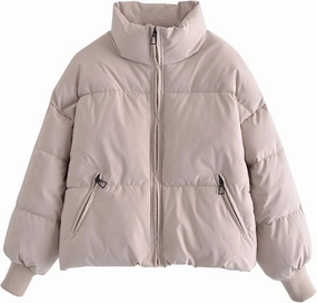 Womens Winter Cropped Puffer Jacket Baggy Lightweight Down Coats Zip Up Stand Collar Short Jackets Padded Outerwear