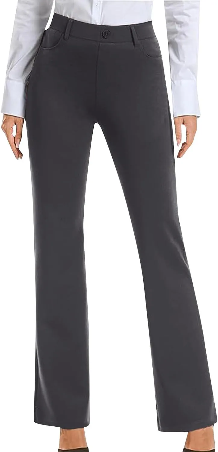 Work Pants Women Business Casual Dress Pants Bootcut Trousers Pants with Pockets Ladies High Waisted Pants