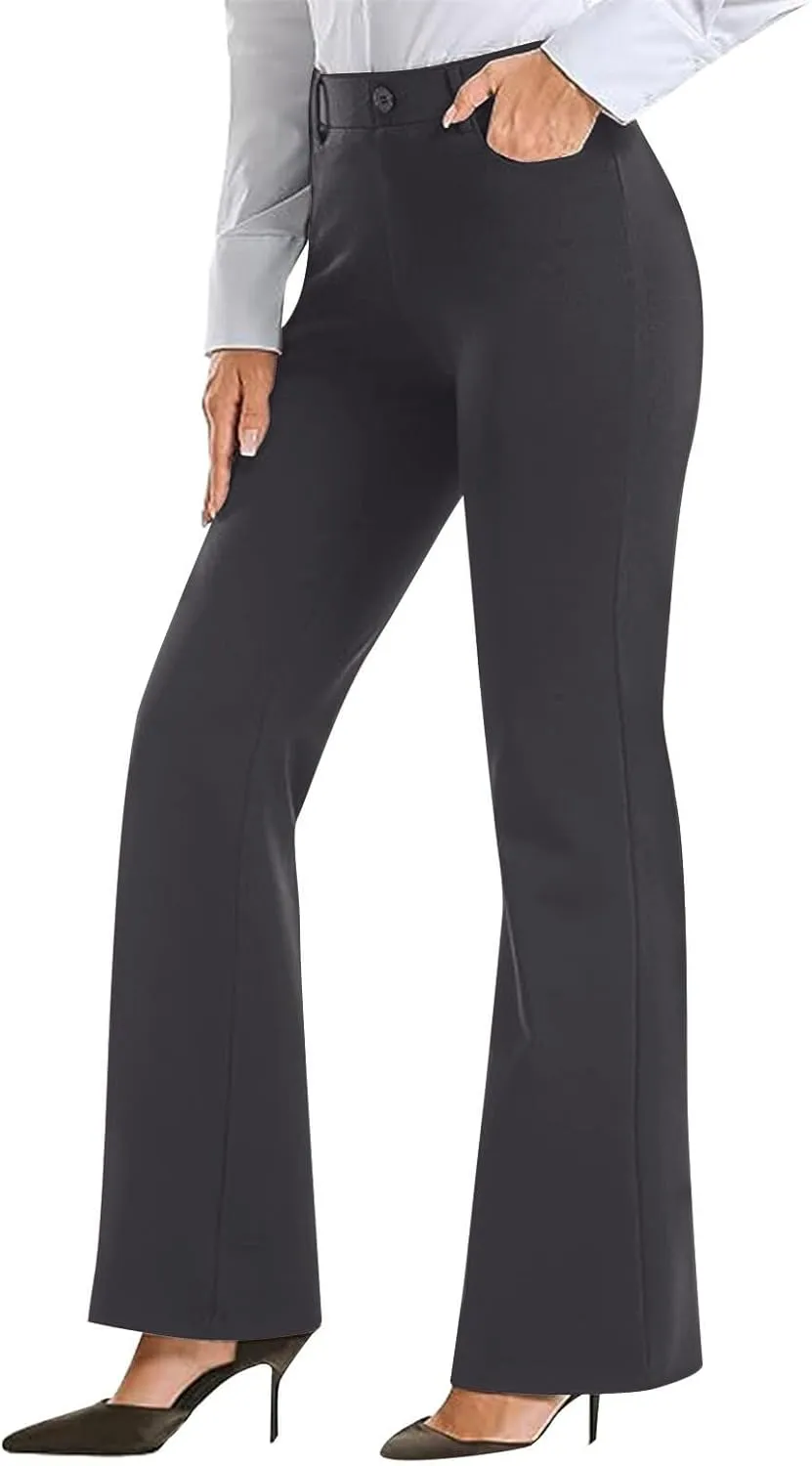 Work Pants Women Business Casual Dress Pants Bootcut Trousers Pants with Pockets Ladies High Waisted Pants