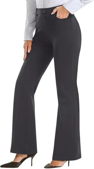 Work Pants Women Business Casual Dress Pants Bootcut Trousers Pants with Pockets Ladies High Waisted Pants