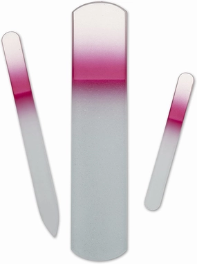 World's Best Tweezers Professional 3-Piece Manicure & Pedicure Set – Handmade in Czech Republic – Crystal Glass - Never Wears Out - Manicure File Great for Natural & Acrylic Nails - Pink