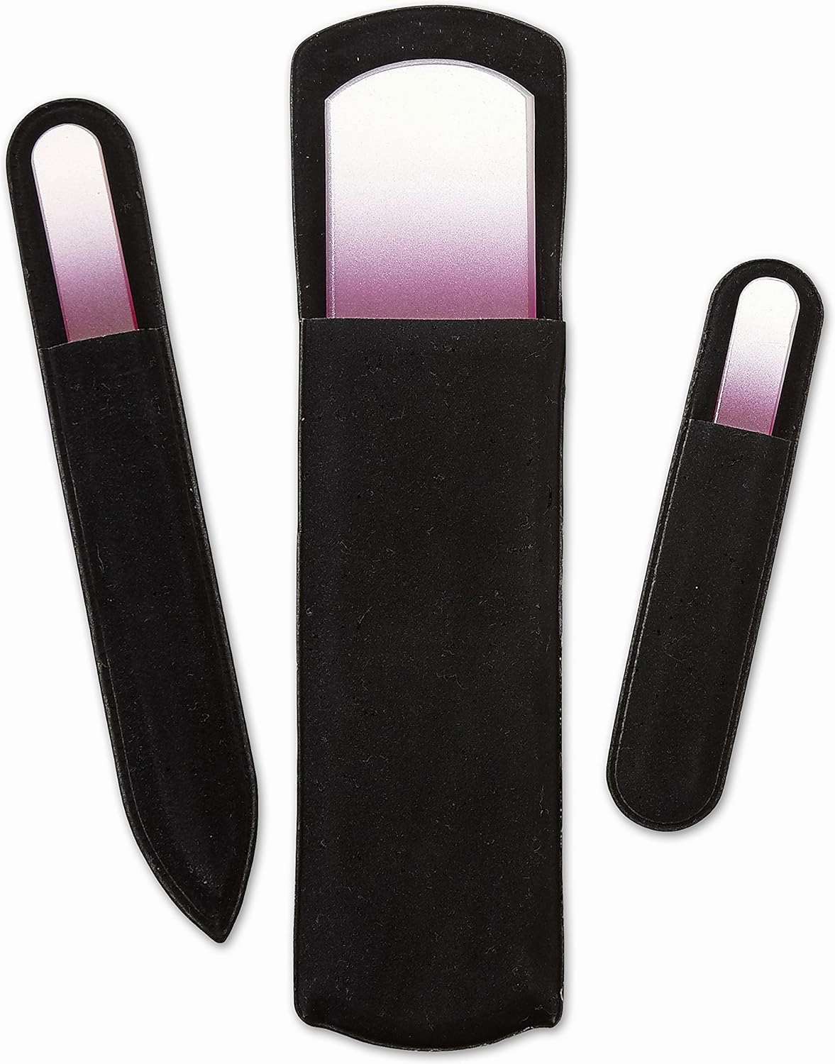 World's Best Tweezers Professional 3-Piece Manicure & Pedicure Set – Handmade in Czech Republic – Crystal Glass - Never Wears Out - Manicure File Great for Natural & Acrylic Nails - Pink
