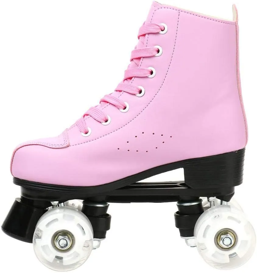 XUDREZ Women's Men's Cozy PU Leather High-Top Skates for Beginner with Double-Row PU Wheels - Professional Indoor Outdoor Skates