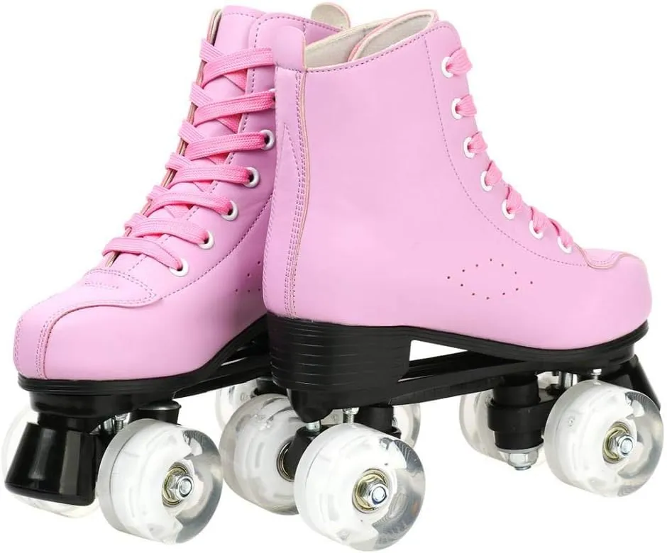 XUDREZ Women's Men's Cozy PU Leather High-Top Skates for Beginner with Double-Row PU Wheels - Professional Indoor Outdoor Skates