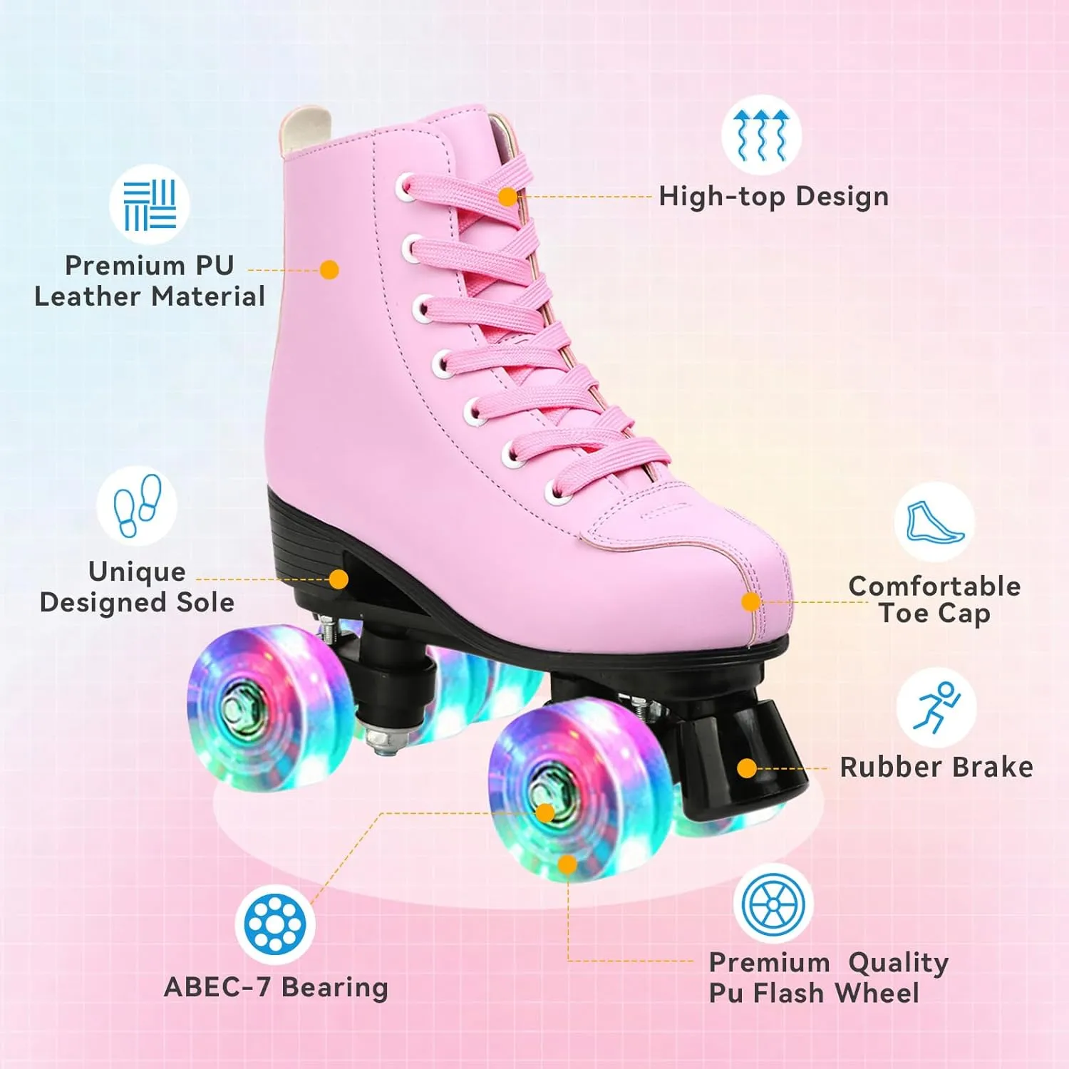 XUDREZ Women's Men's Cozy PU Leather High-Top Skates for Beginner with Double-Row PU Wheels - Professional Indoor Outdoor Skates