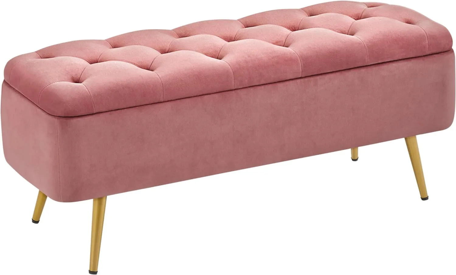 Yaheetech 42 Inches Ottoman with Floding Velvet Storage Bench Foot Stool for Living Room, Bedroom, Entryway Pink