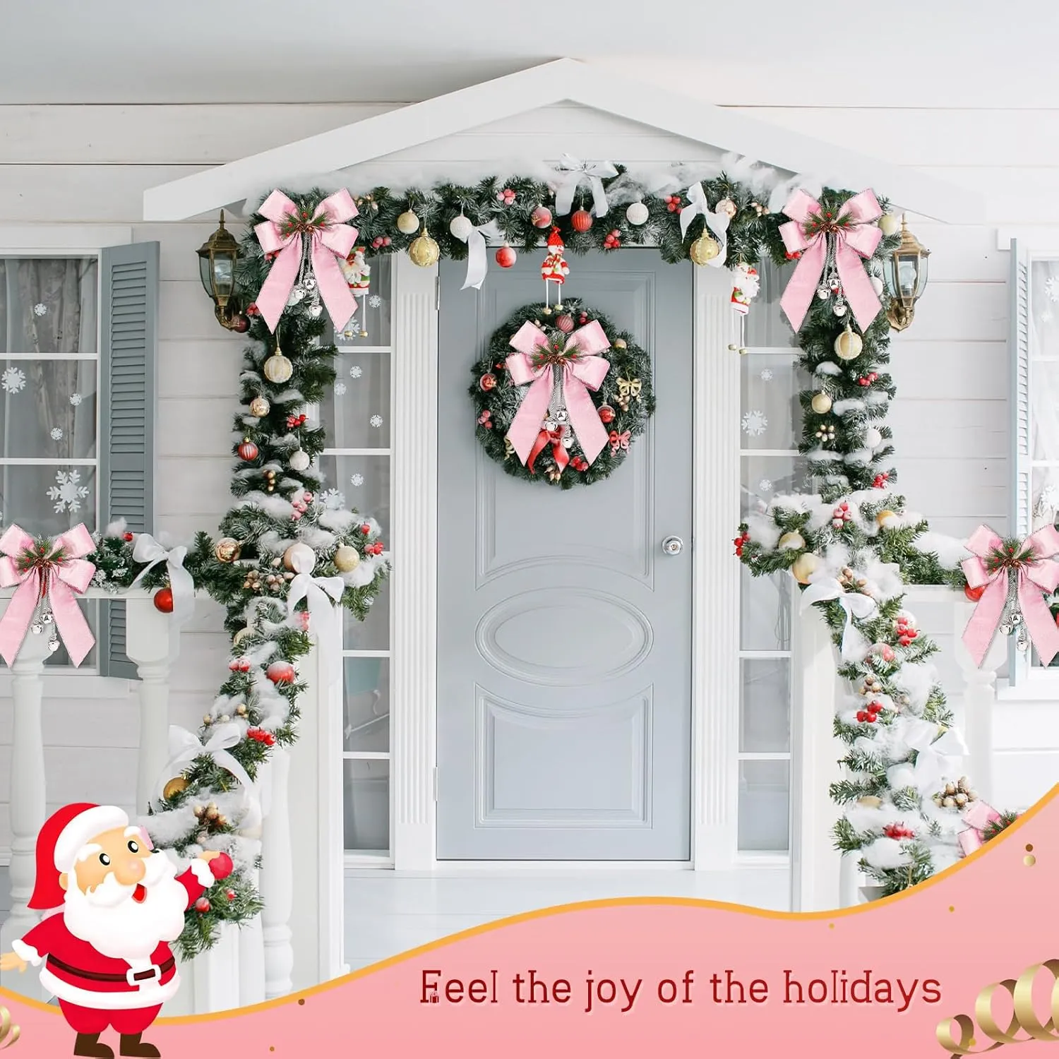 Yinkin Christmas Tree Wreath Bow Christmas Ribbon Bows with Bells 11 x 7.8 in Velvet Pine Cone Bowknot Xmas Tree Hanging Ornaments Decor for Home Xmas Party Outdoor Indoor(Rose Pink,4 Pcs)