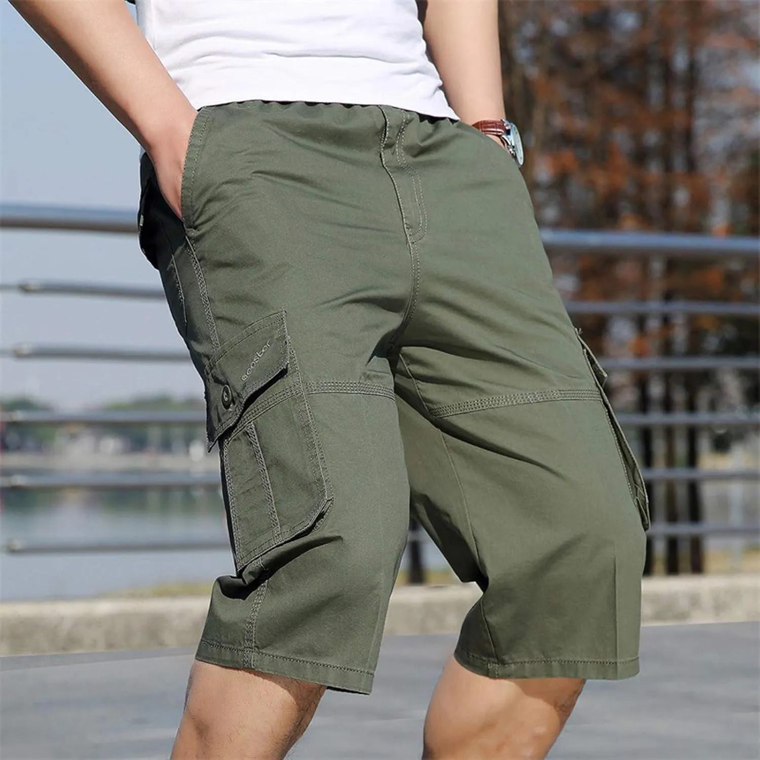 Ymosrh Army Shorts for Men Fashion Zipper Outdoors Pocket Shorts Sports Overalls Casual Pants Mens Kakies Shorts