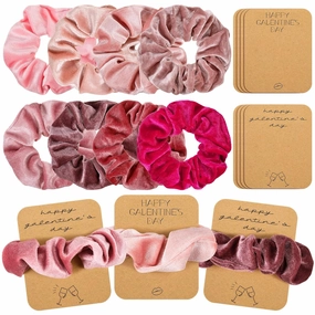 Zeyune 8 Set Galentine's Day Pink Hair Scrunchies with Card Velvet Soft Hair Ties Thick Elastic Bands Valentine's Gifts for Women Girls(Happy Galentine's Day)