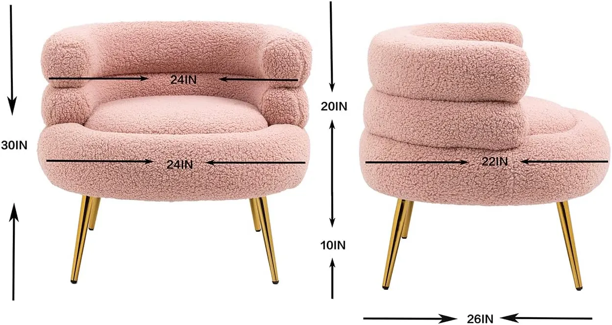 ZOBIDO Modern Accent Lambhair Chairs Comfy Upholstered Vanity Chairs for Bedroom Armchair Dining Chairs with Golden Metal Legs Desk Chair Single Person sofafor Living Room(Pink)