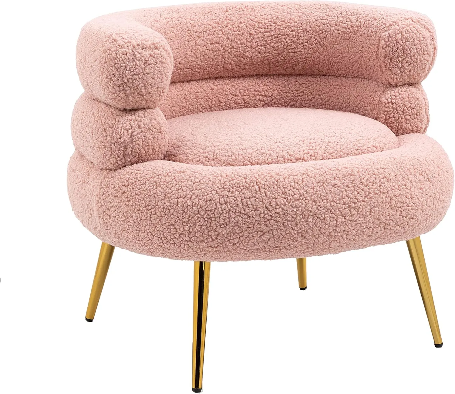 ZOBIDO Modern Accent Lambhair Chairs Comfy Upholstered Vanity Chairs for Bedroom Armchair Dining Chairs with Golden Metal Legs Desk Chair Single Person sofafor Living Room(Pink)