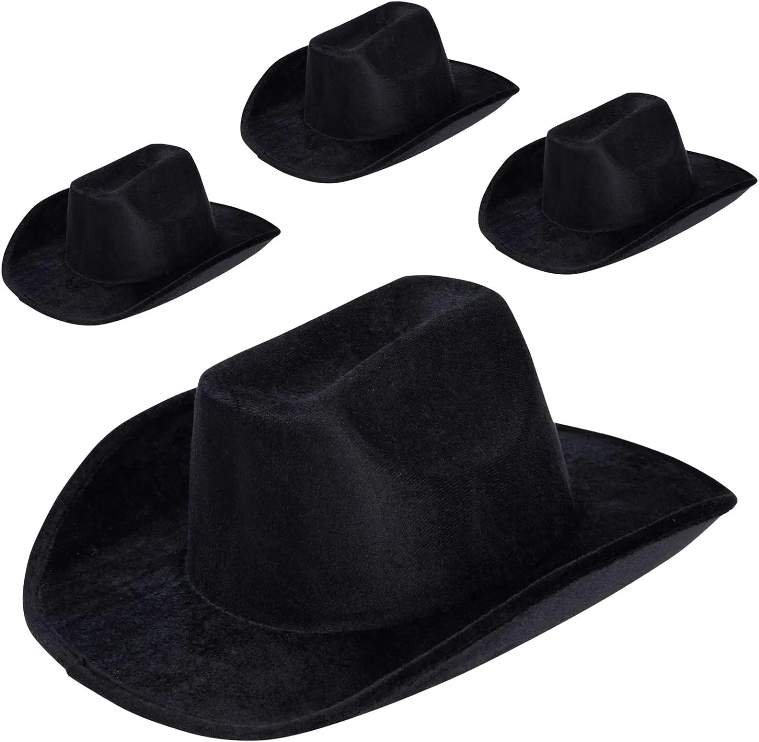 Zodaca 4-Pack Black Felt Cowboy Hats - Bulk Pack of Cowboy Hats for Men, Women, Girls, Halloween, Birthday, Bachelor, Bachelorette (Adult Size)