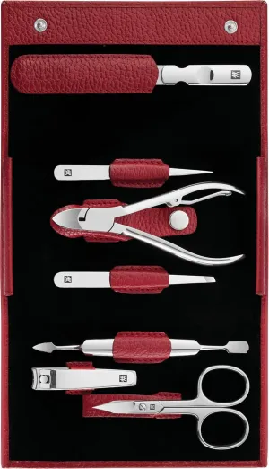 ZWILLING Beauty Classic INOX Manicure and Pedicure Nappa Leather Case with Snap Closure, Nail Care Kit, 8-Piece, Premium Travel Nail Kit, Red