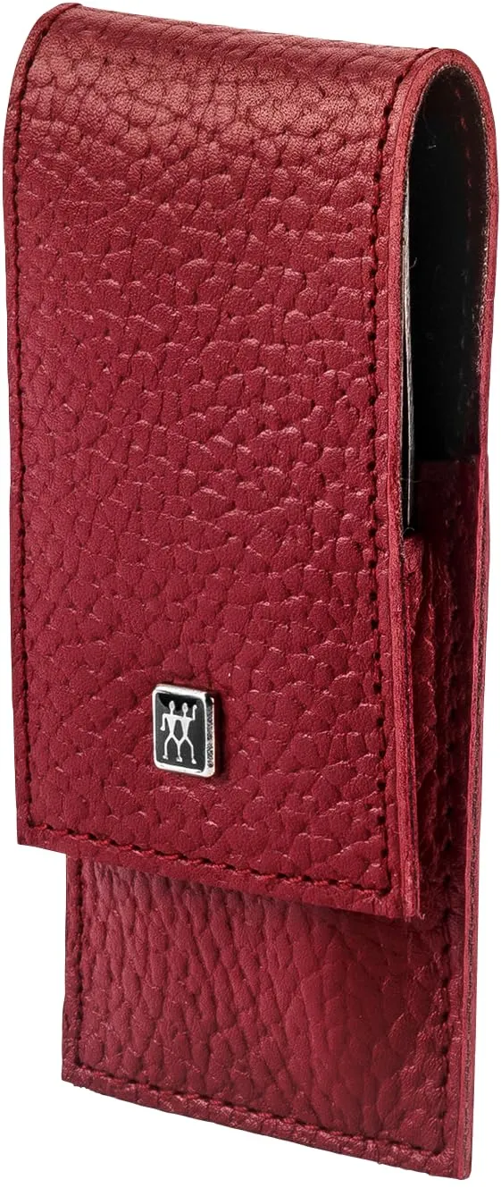 ZWILLING Manicure Set (3 Pieces, Nail Care and Pedicure, Real Leather Case, with Nail Clipper), Polished Stainless Steel, Red