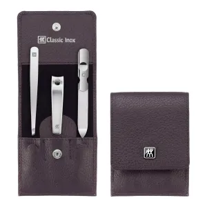ZWILLING Manicure Set (3 Pieces, Nail Care and Pedicure, Real Leather Case, with Nail Clipper), Polished Stainless Steel, Red
