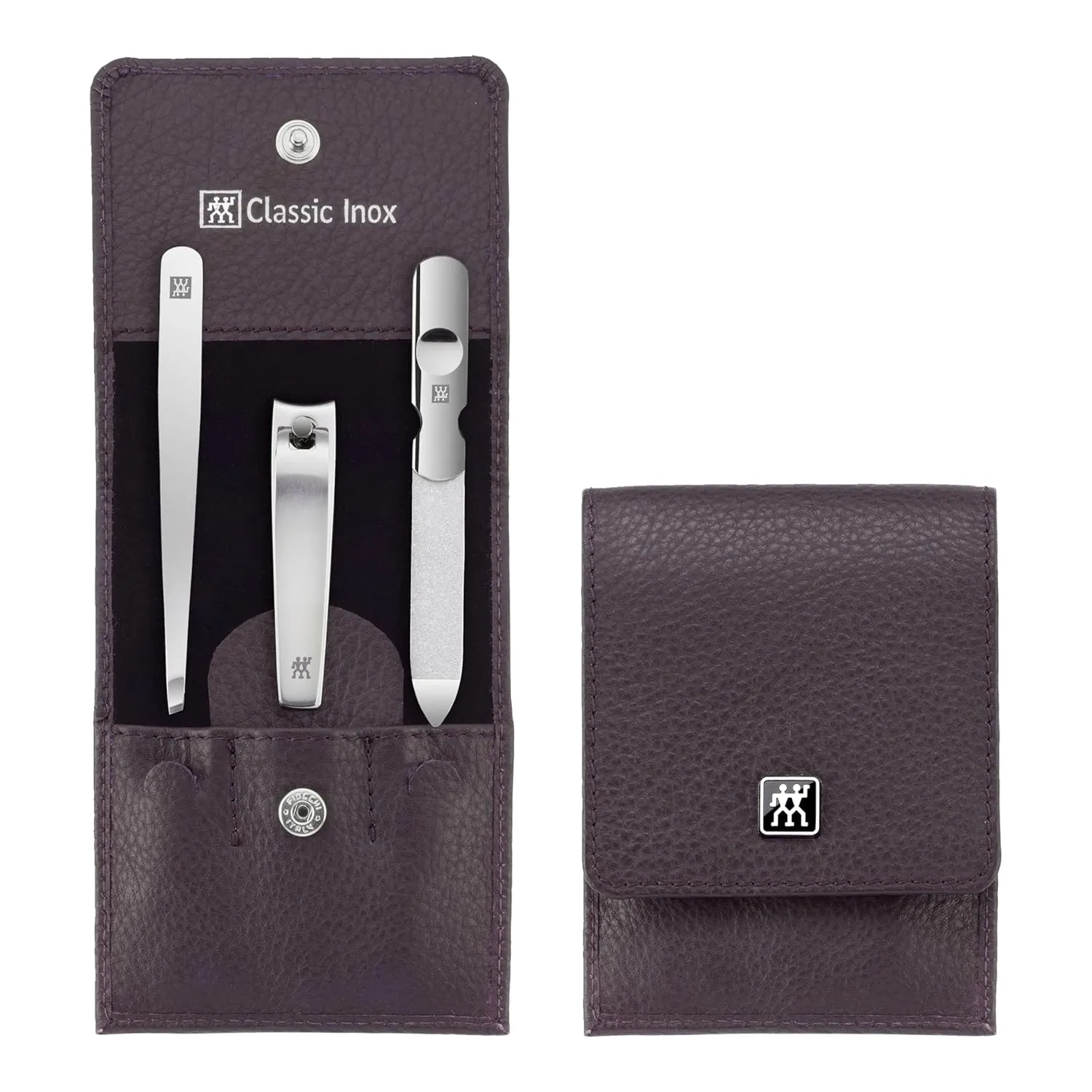 ZWILLING Manicure Set (3 Pieces, Nail Care and Pedicure, Real Leather Case, with Nail Clipper), Polished Stainless Steel, Red